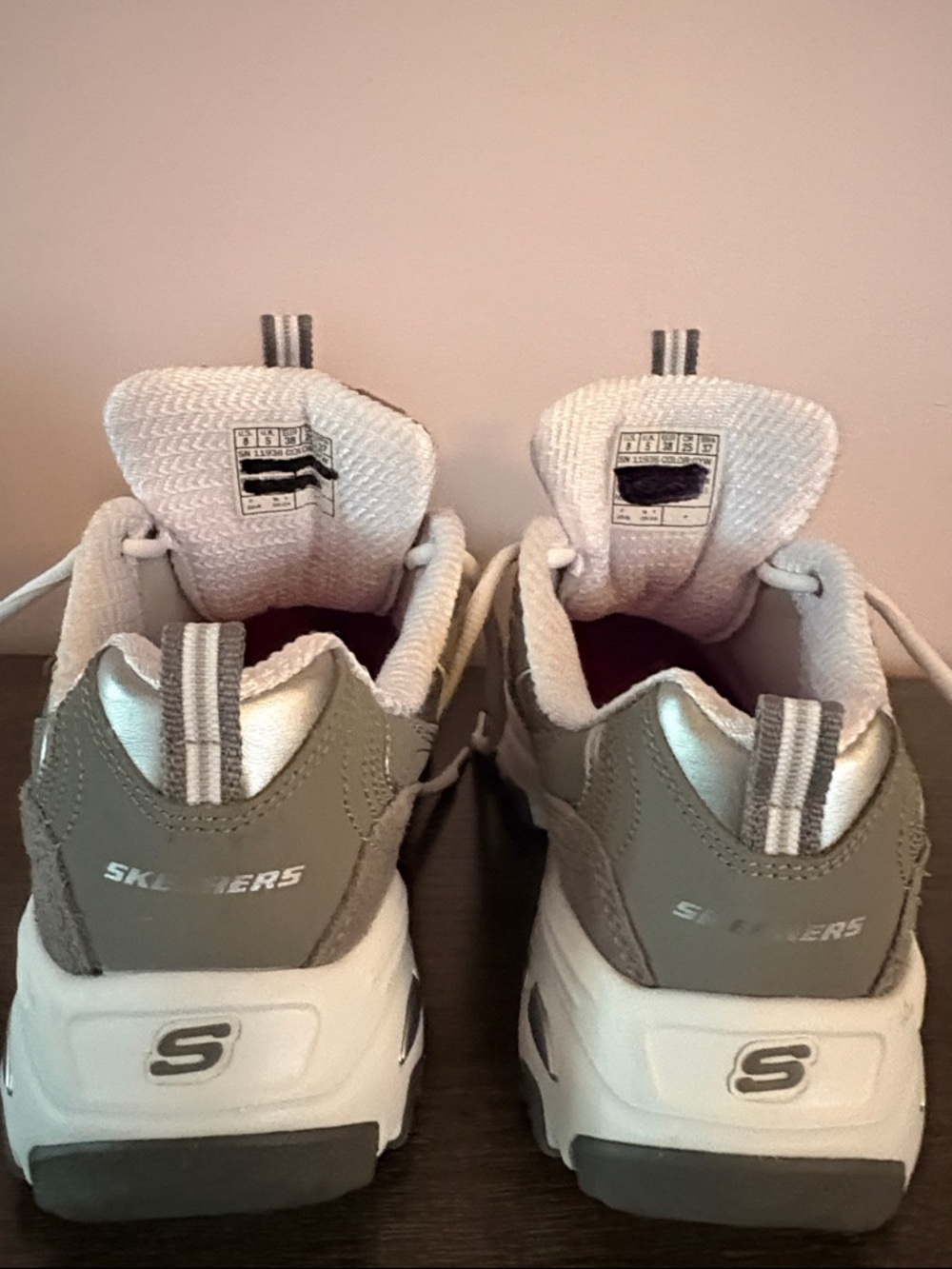 Skechers D'Lites Women's Gray and White Athletic Sneakers with Pink Lining - Picture 7 of 9